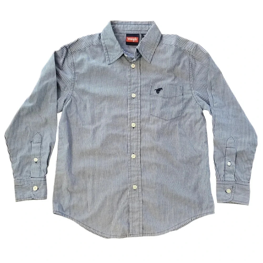 Wrangler Boy's Size S 6/7 Button-up Long Sleeve Shirt, Blue/White Stripes